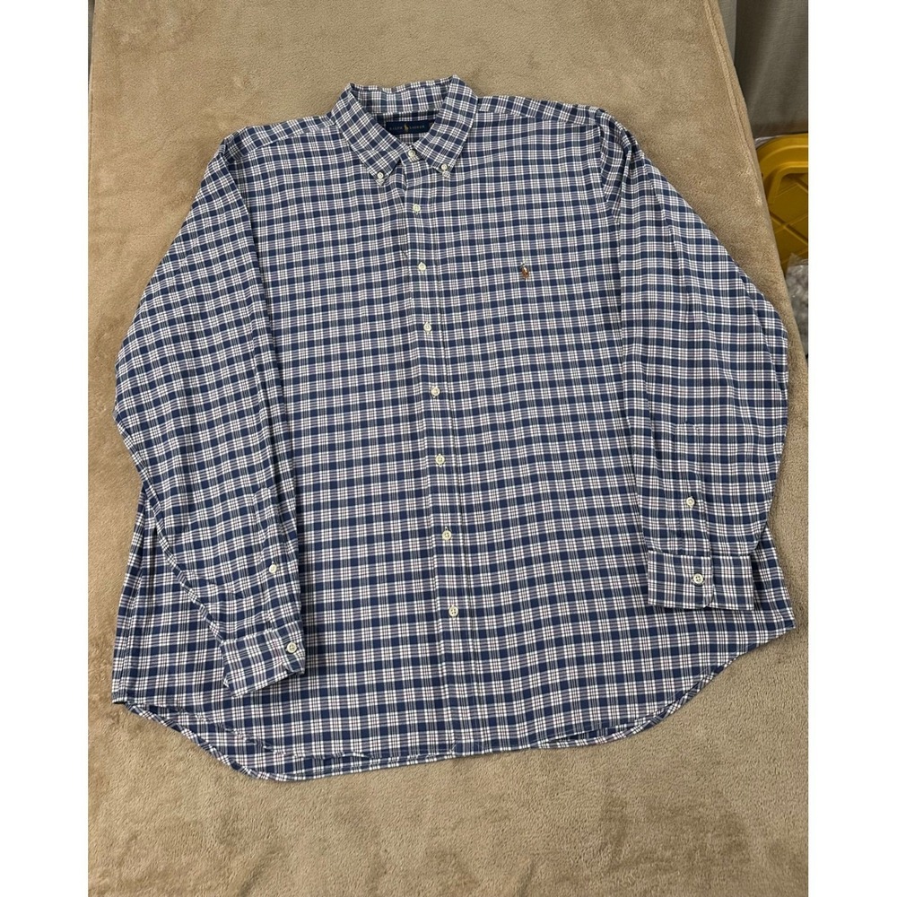 Polo Ralph Lauren Men's 2XB Big Classic Fit Long Sleeve Blue Plaid‎ Pony L/S EUC
